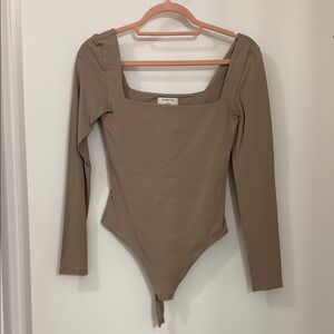 Babaton Beige Long Sleeve Bodysuit